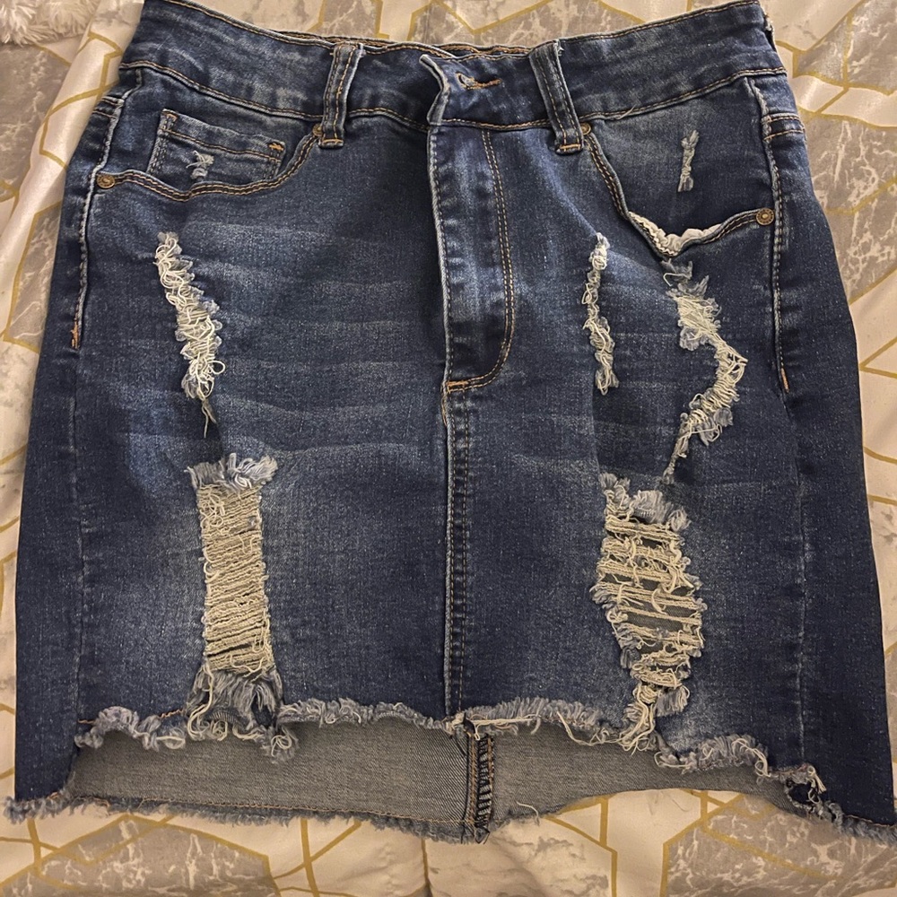 Jean Distressed Skirt